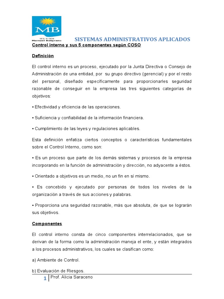5 Componentes del Control Interno COSO | PDF | Información | Evaluación
