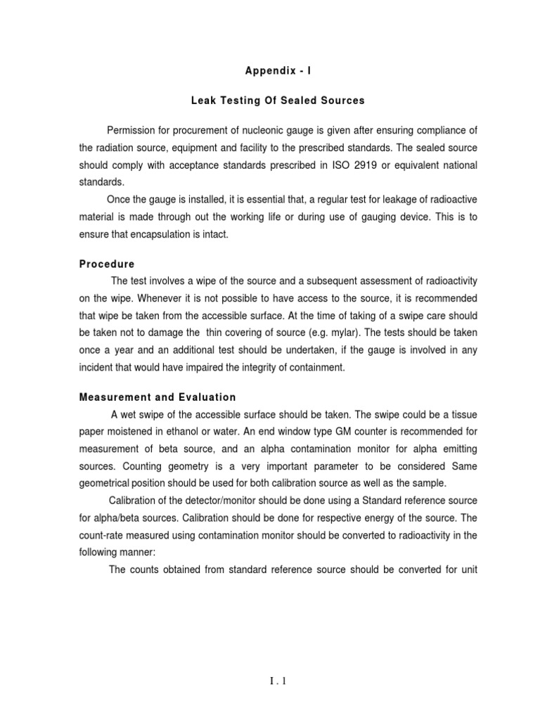 Procedures and Requirements for Performing Annual Leak Tests on Sealed