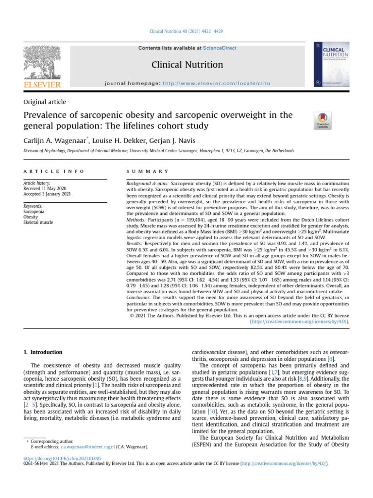 Prevalence of Sarcopenic Obesity and Sarcopenic Overweight in 2021 ...