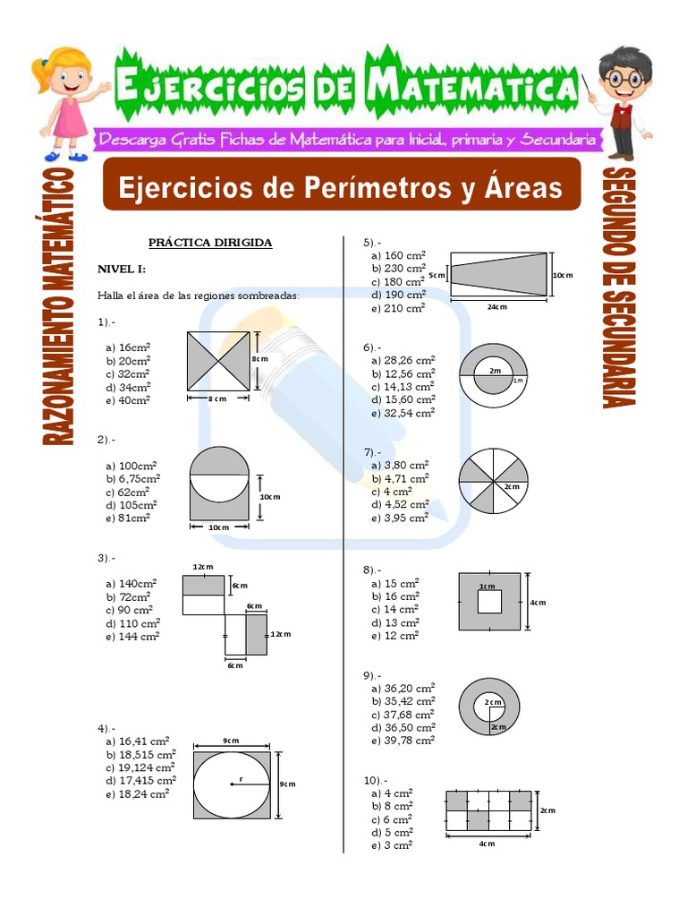 Ejercicios de Perímetros y Áreas para Segundo de Secundaria | PDF |  Triángulo | Geometría Elemental, image size:768x1024