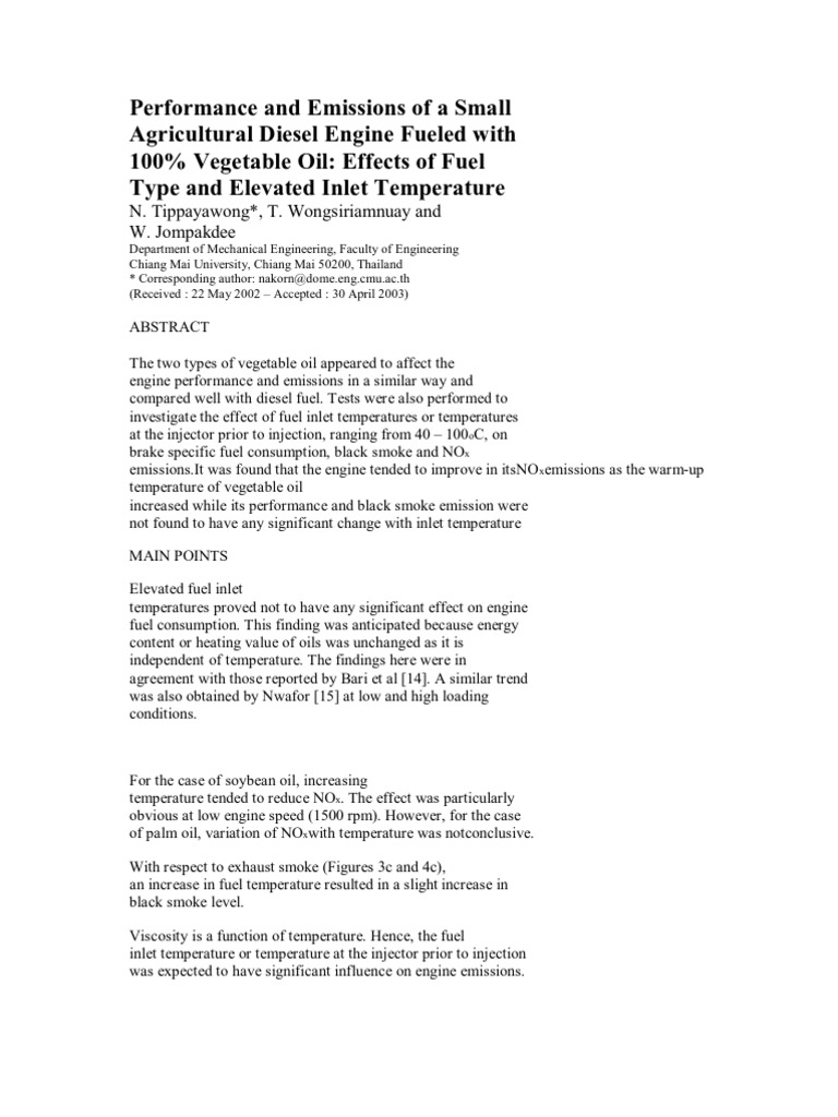 Performance and Emissions of A Small | PDF | Fuel Injection | Diesel Engine