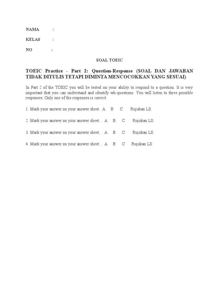 LISTENING TOEIC Question Response | PDF
