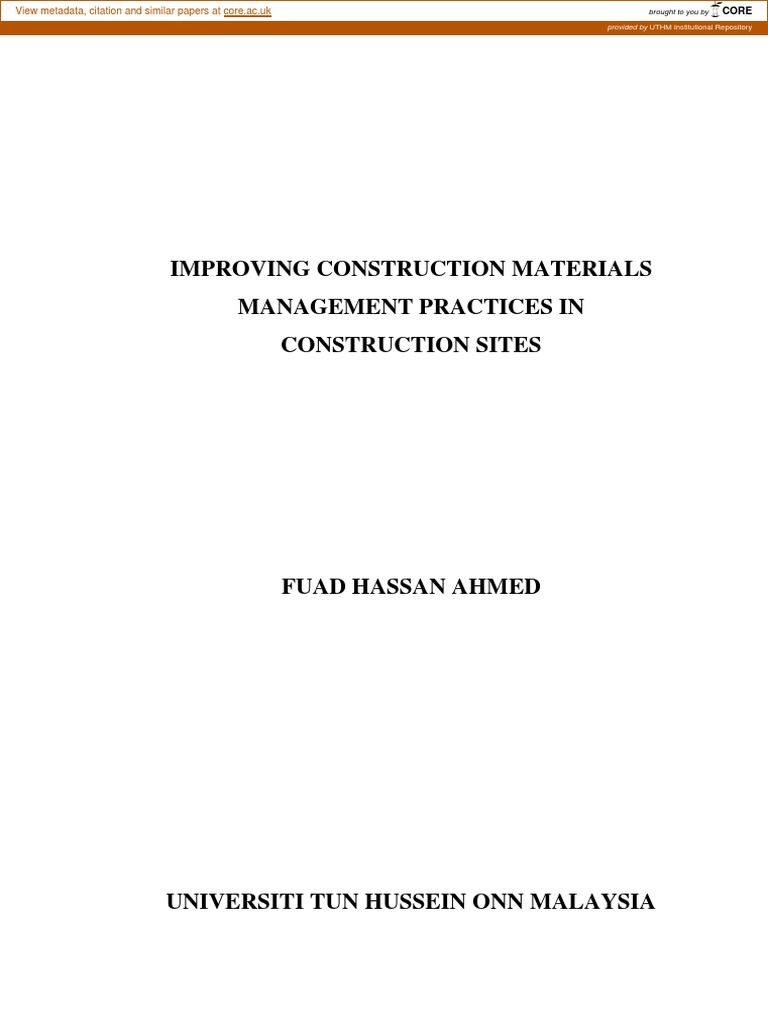 Improving Construction Materials Management Practices in Construction