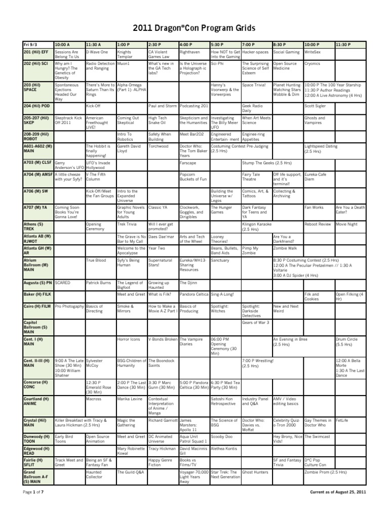 2011 DragonCon PocketProgram Grids Only Letter Size | PDF