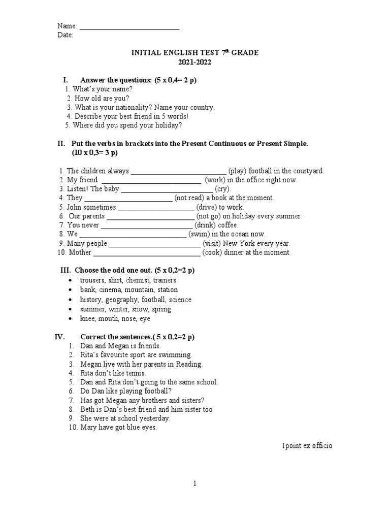 Test Initial VII 2021 | PDF