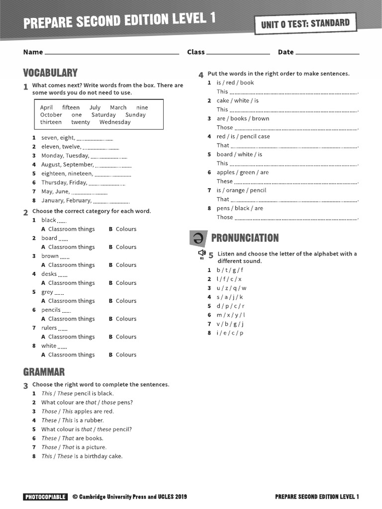 Prepare 1 Unit 0 Exam | PDF