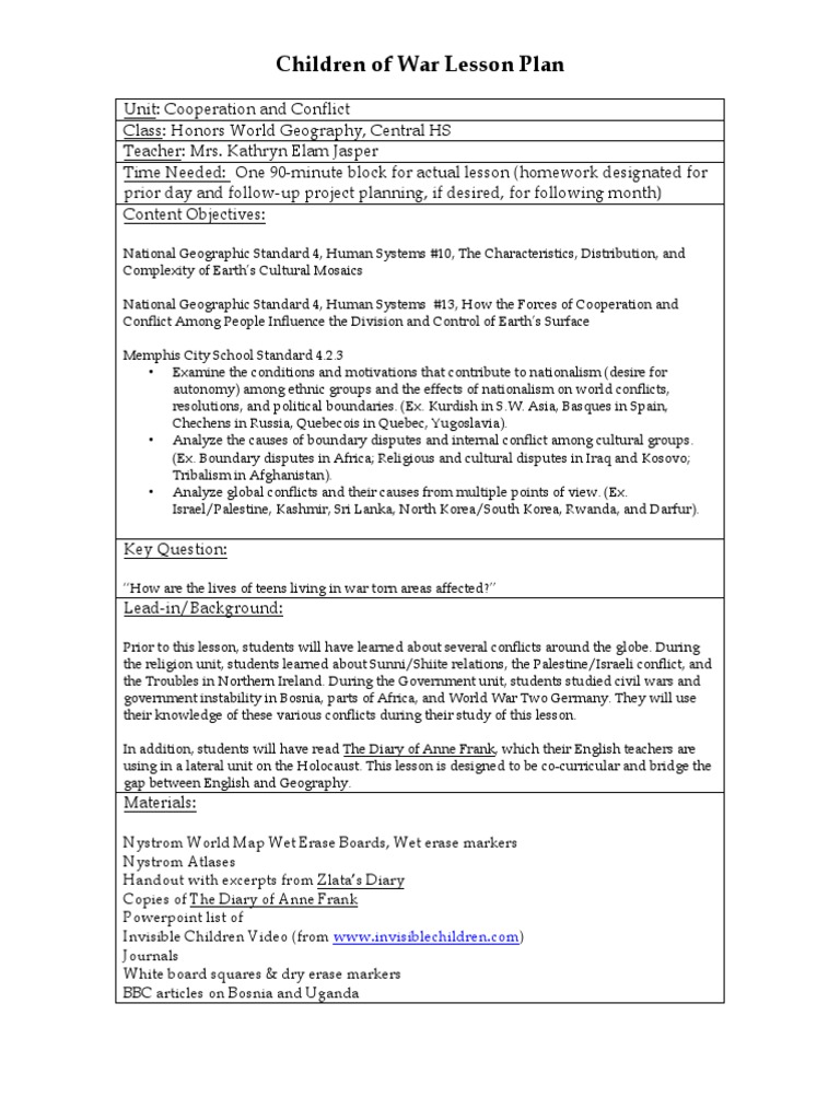 Children at War Lesson Plan | PDF | Nationalism