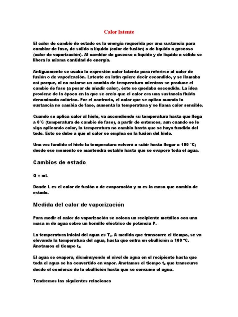 CALOR LATENTE DE VAPORIZACION DEL AGUA