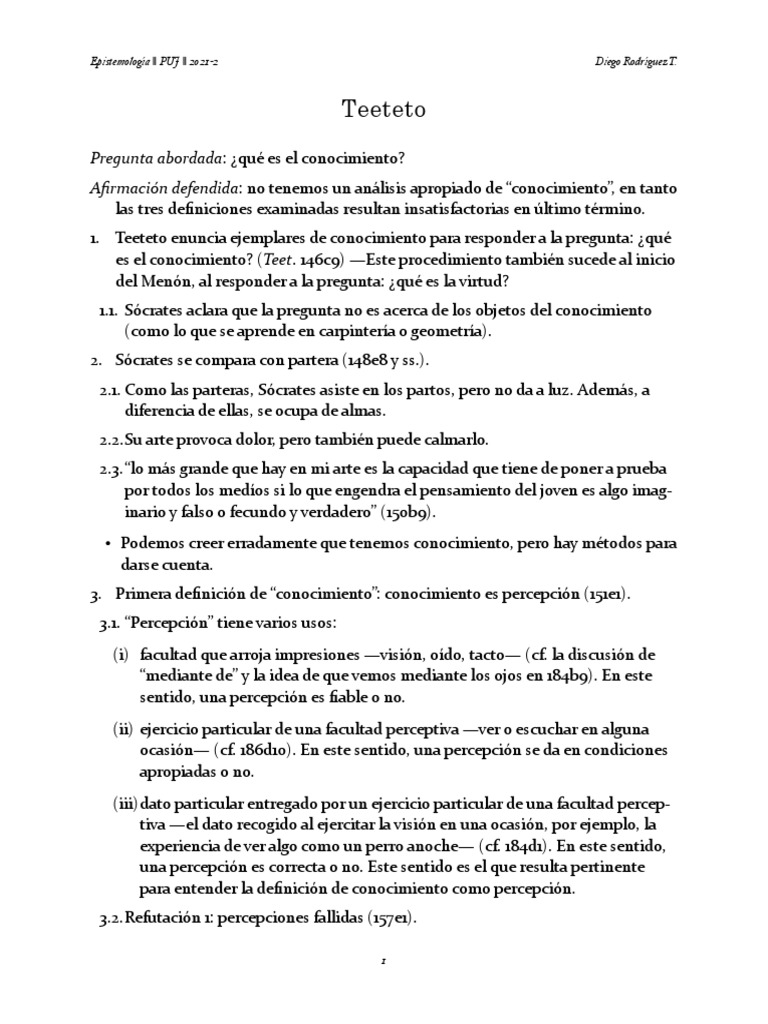 Platón Teeteto HO | PDF | Conocimiento | Verdad
