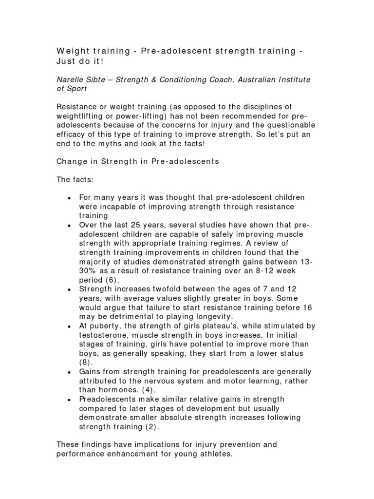 Strength Training for Preadolescents | PDF | Strength Training | Weight ...