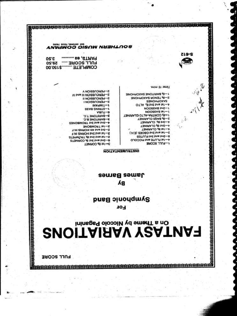 Variaciones Sobre Un Tema de Paganini. Barnes, Score PDF