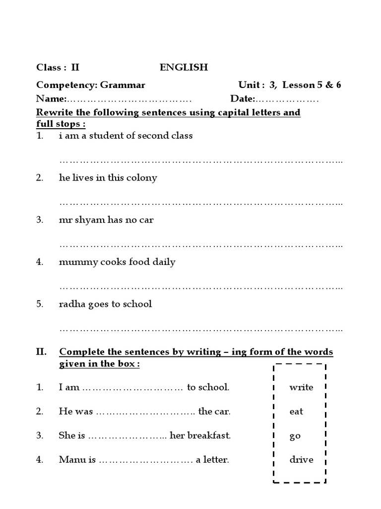 Class 2 English Grammar Worksheet | PDF