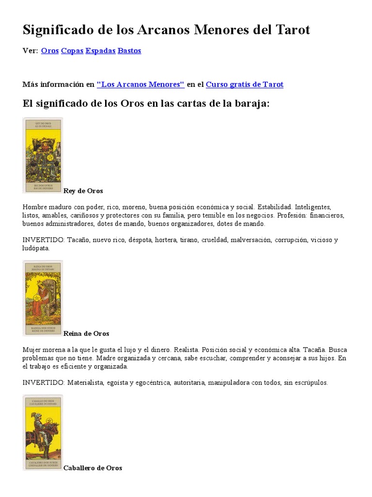 Significado de Los Arcanos Menores Del Tarot | PDF | Amor | Felicidad