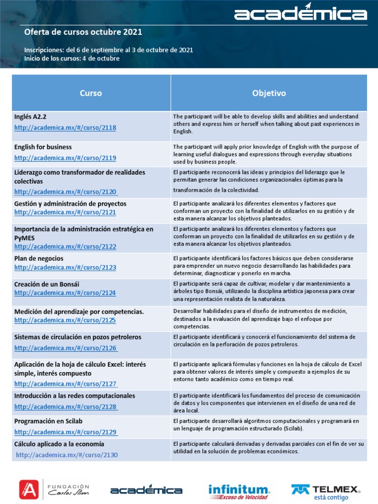 Cursos Académicos Telmex 2021 | PDF | Contabilidad | Análisis numérico