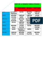 Calendario de Aseo de La Semana Familia Posada
