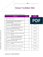 Energy Vocabulary Quiz: Definitions Match Possible Answers