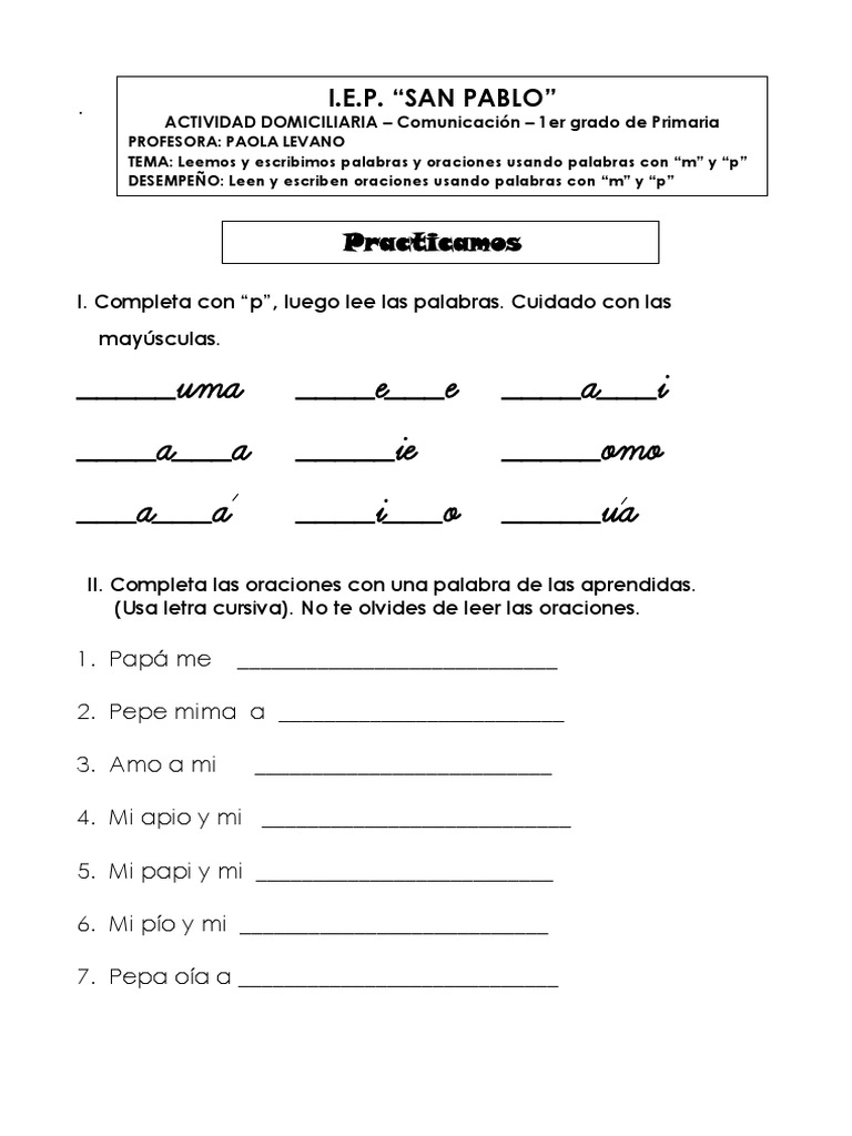 Oraciones con "m" y "p" para Primaria | PDF | Salud y bienestar