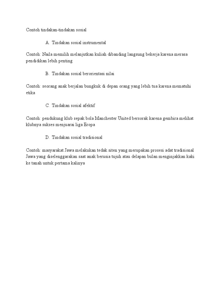 Contoh tindakan tindakan sosial pdf