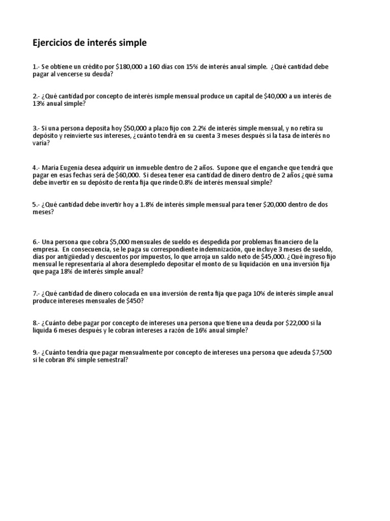Ejercicios de interés simple y compuesto | PDF | Interés | Tasas de interés