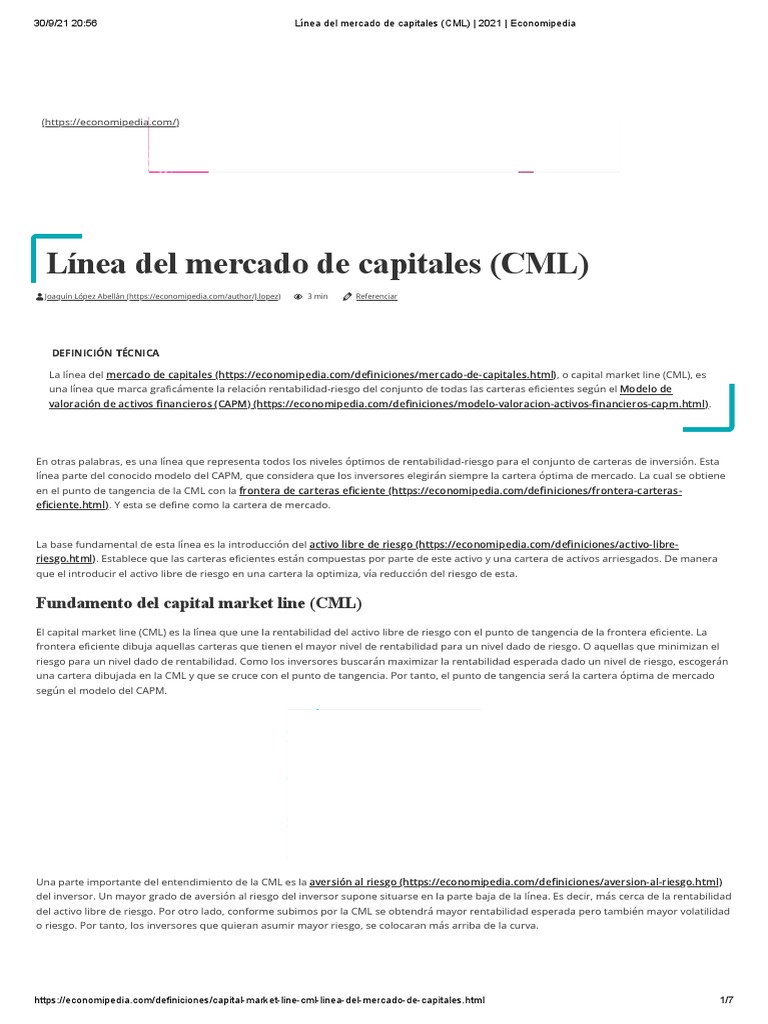 Línea Del Mercado de Capitales (CML) - 2021 - Economipedia | PDF ...