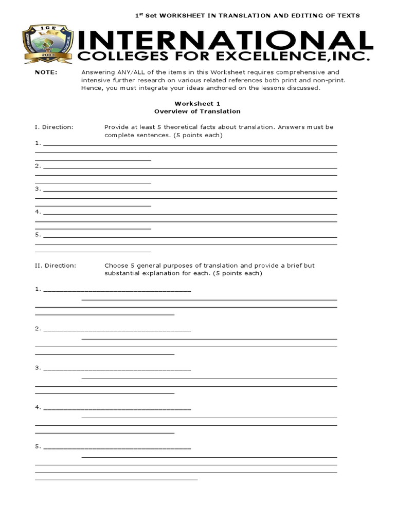 Translation and Editing Worksheet Guide | PDF | Translations | Happiness