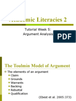 Academic Literacies 2: Tutorial Week 5: Argument Analysis