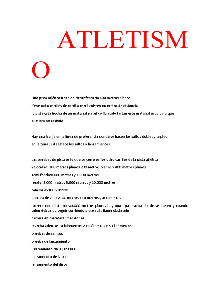 Reglas y Pruebas del Atletismo | PDF | Deporte del atletismo | Deportes ...