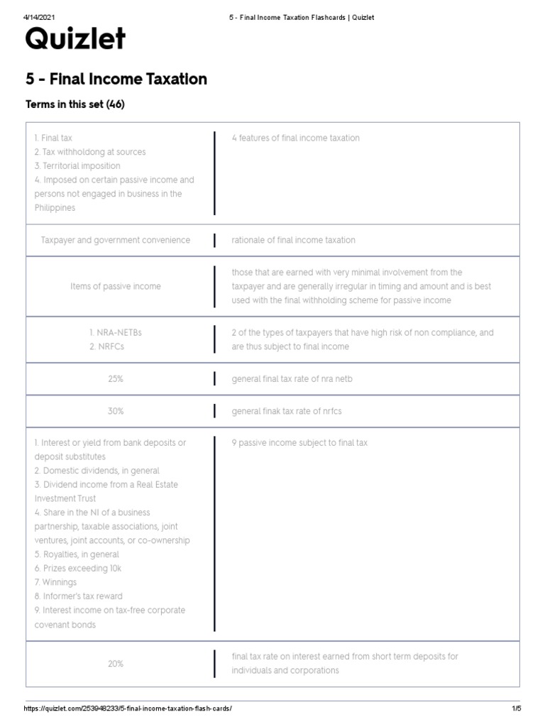 Final Taxation Flashcards Quizlet PDF Taxes Dividend
