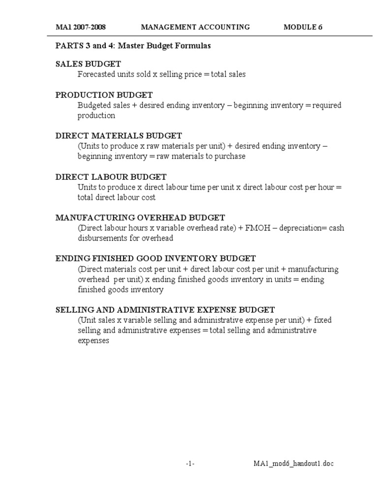 Master Budget Formulas and Income Statements | PDF | Inventory | Gross ...