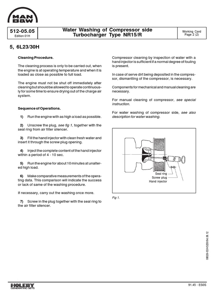 51205.05 Water Washing of Compressor Side Turbocharger Type NR15/R