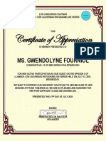 Certificate of Appreciation To Ms. Gwendolyne Fourniol