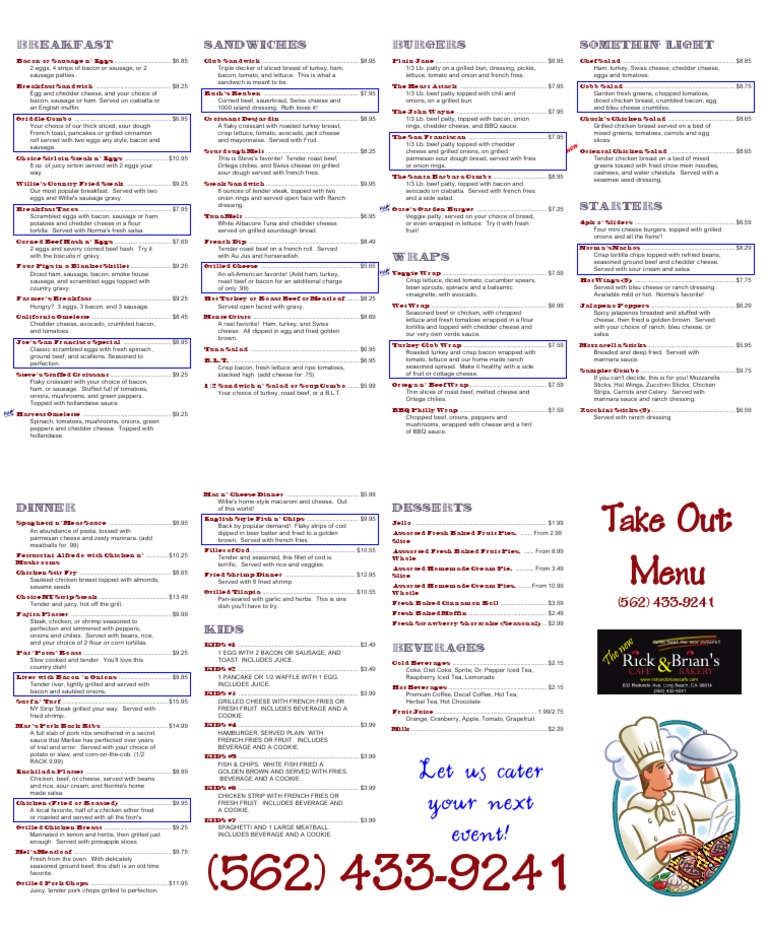 Take Out Menu | PDF | Salad | Hamburgers