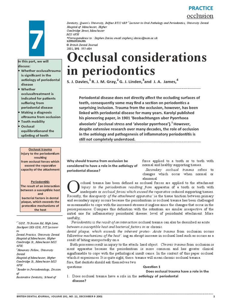 Occlusal Considerations in Periodontics: Occlusion | PDF ...