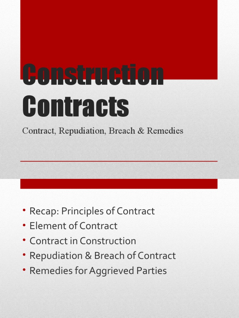 Construction Contracts Contract Repudiation Breach Remedies Pdf