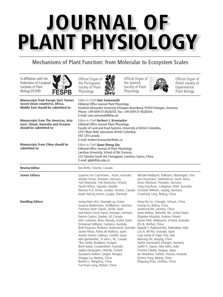 Editorial Board - 2021 - Journal of Plant Physiology | PDF | Organisms | Biology