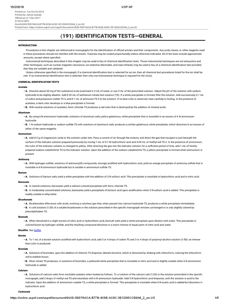 USP-General Identification Tests | PDF | Salt (Chemistry ...