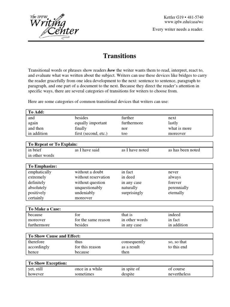 Transitions5 07 | PDF | Paragraph | Reason