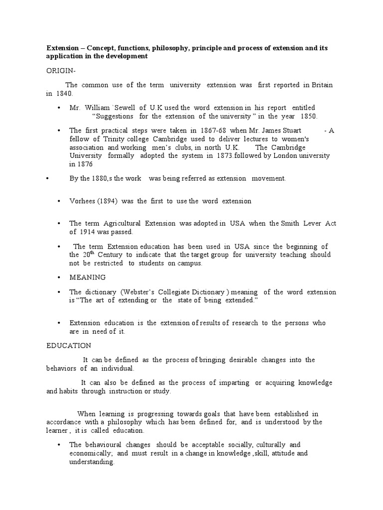Extension Concept, Functions, Philosophy, Principle and Process of Extension and Its