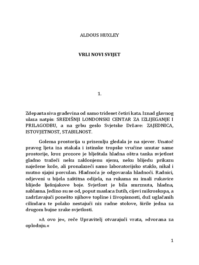 Aldous Huxley Vrli Novi Svijet PDF