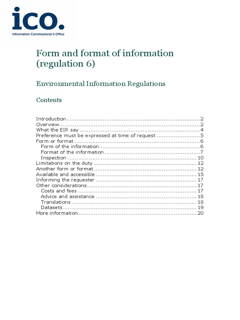 Form and Format of Information Eir Guidance | PDF | Freedom Of ...