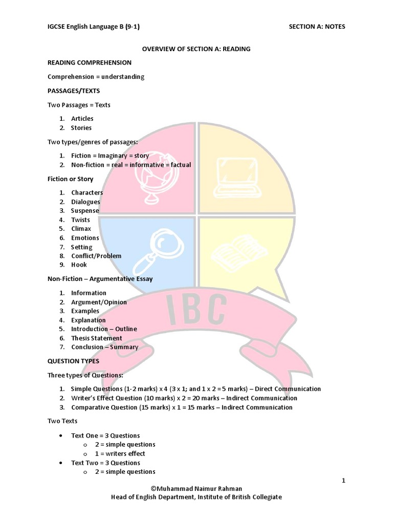 IGCSE English Language B: Section A Overview | PDF | Question | Reading ...