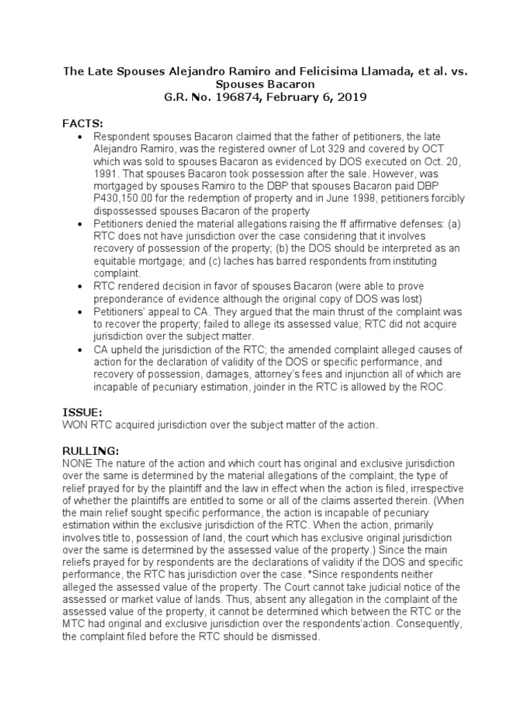 Jurisdiction in Property Dispute Case | PDF | Appeal | Judgment (Law)