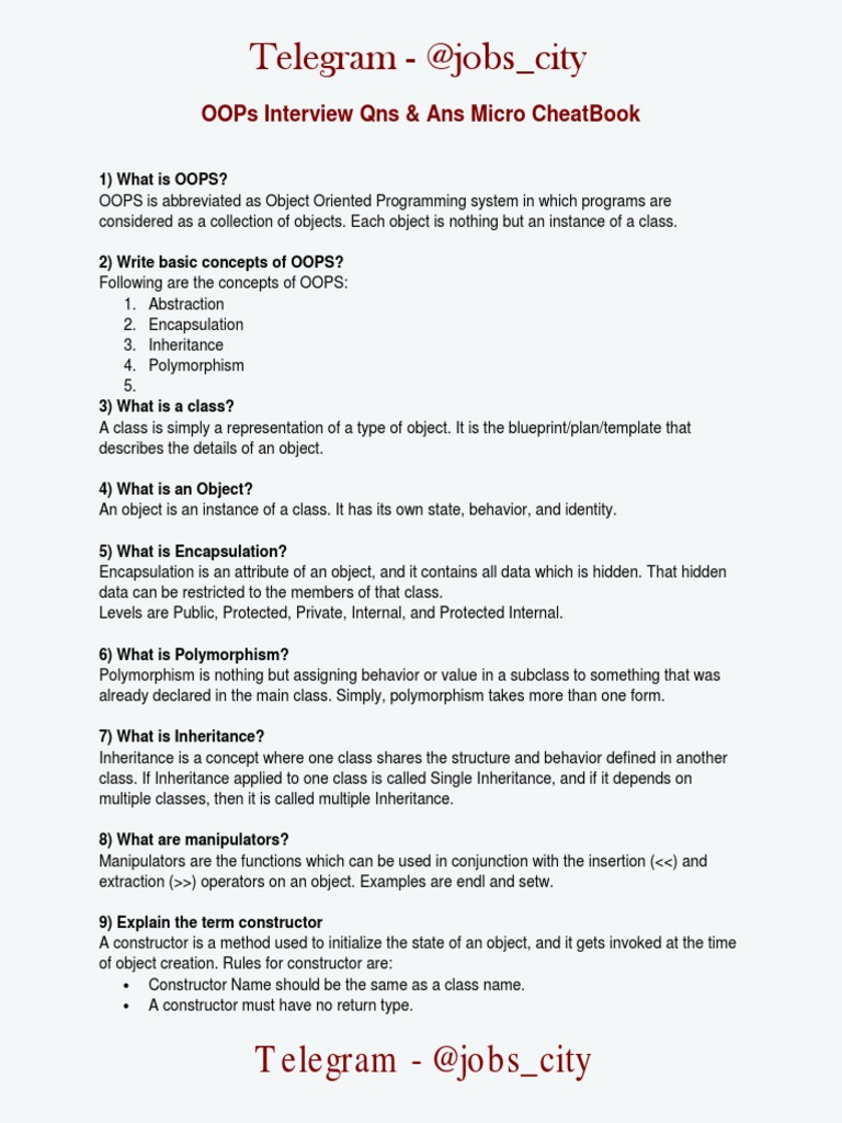 Object Oriented Programming Concepts Cheat Sheet: A Concise Guide to ...