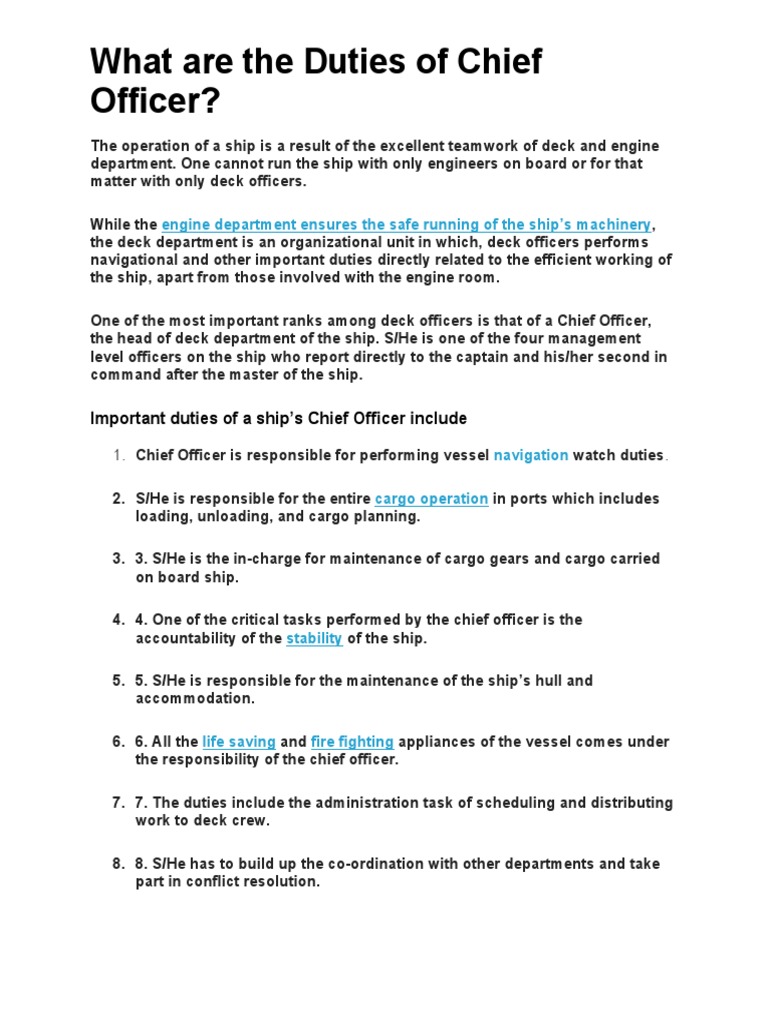 Duties of Chief Officer | PDF | Ships | Water Transport