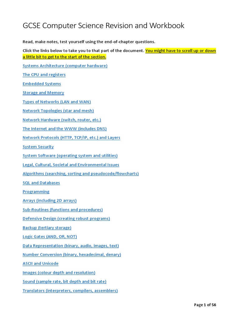 GCSE Computer Science Revision and Workbook: Page 1 of 56 | PDF ...