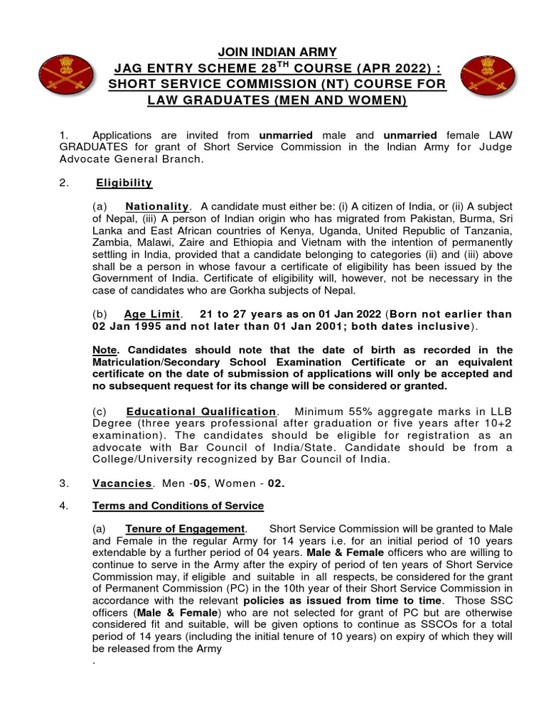 Notification For Jag Entry Scheme 28 Apr 2022 Course | PDF | Advocate