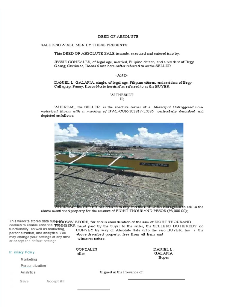 PDF Deed of Sale Banca 1 DD PDF Civil Law Law) Business