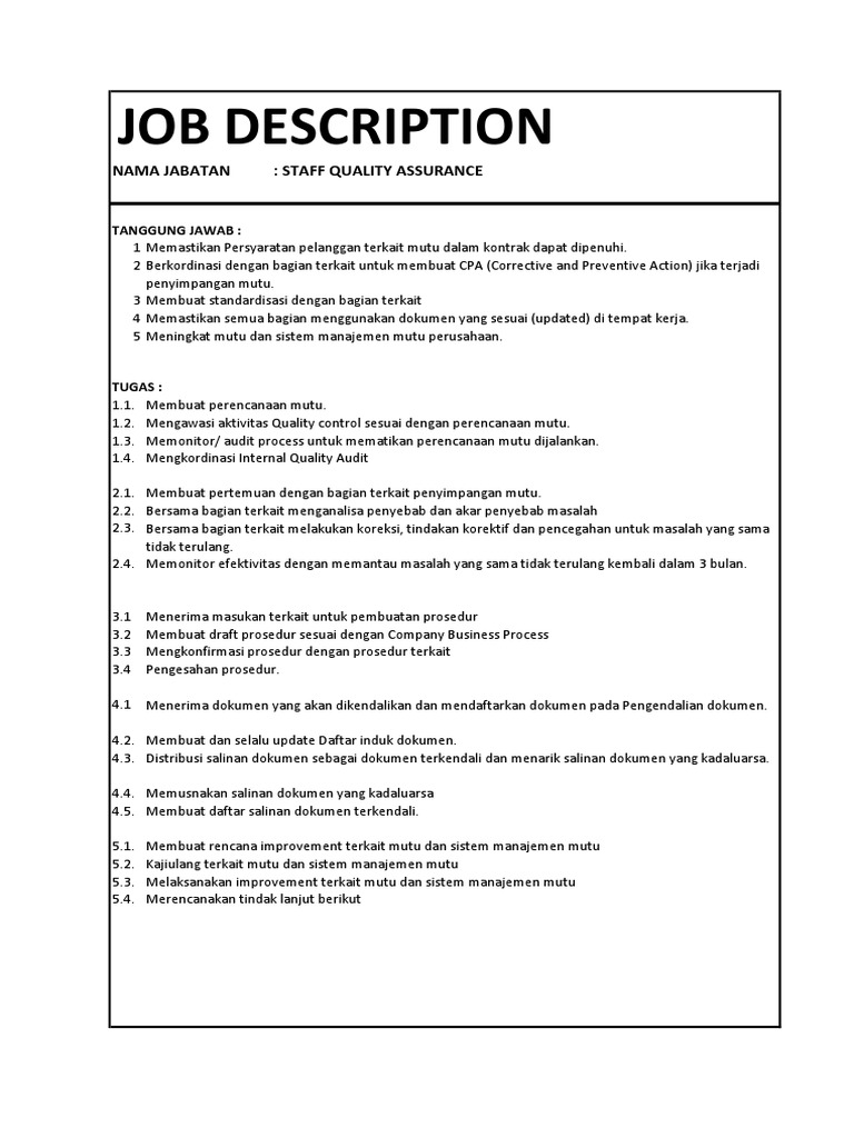 Job Desc Staff Qa PDF