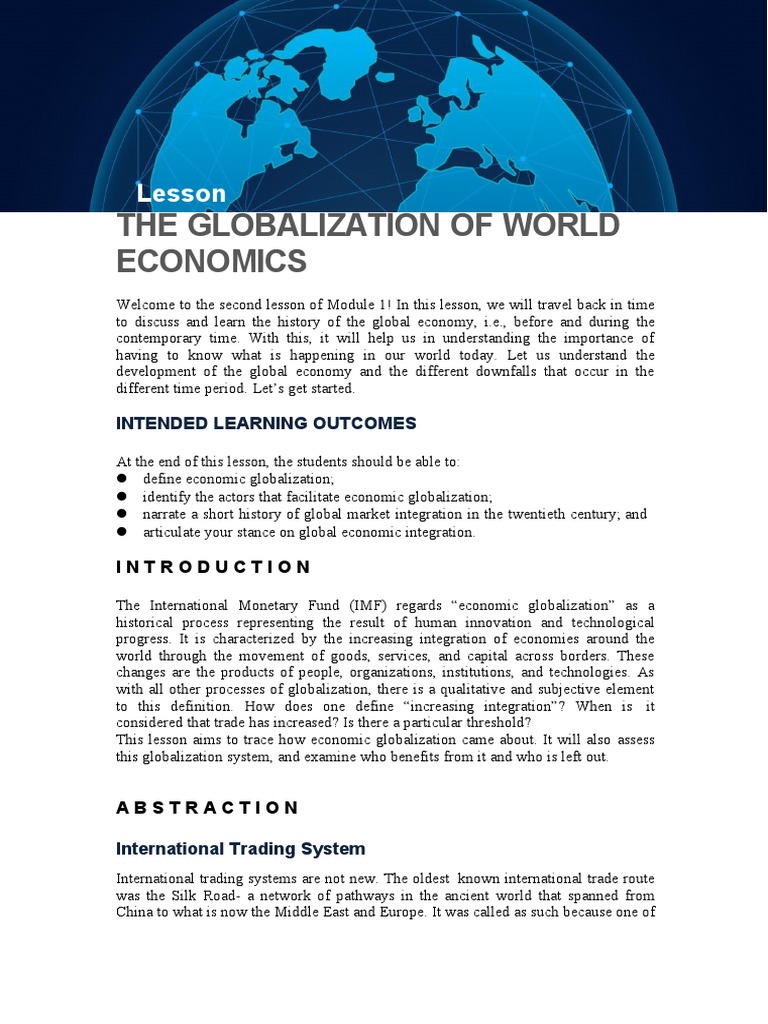 The Globalization Of World Economics Ppts