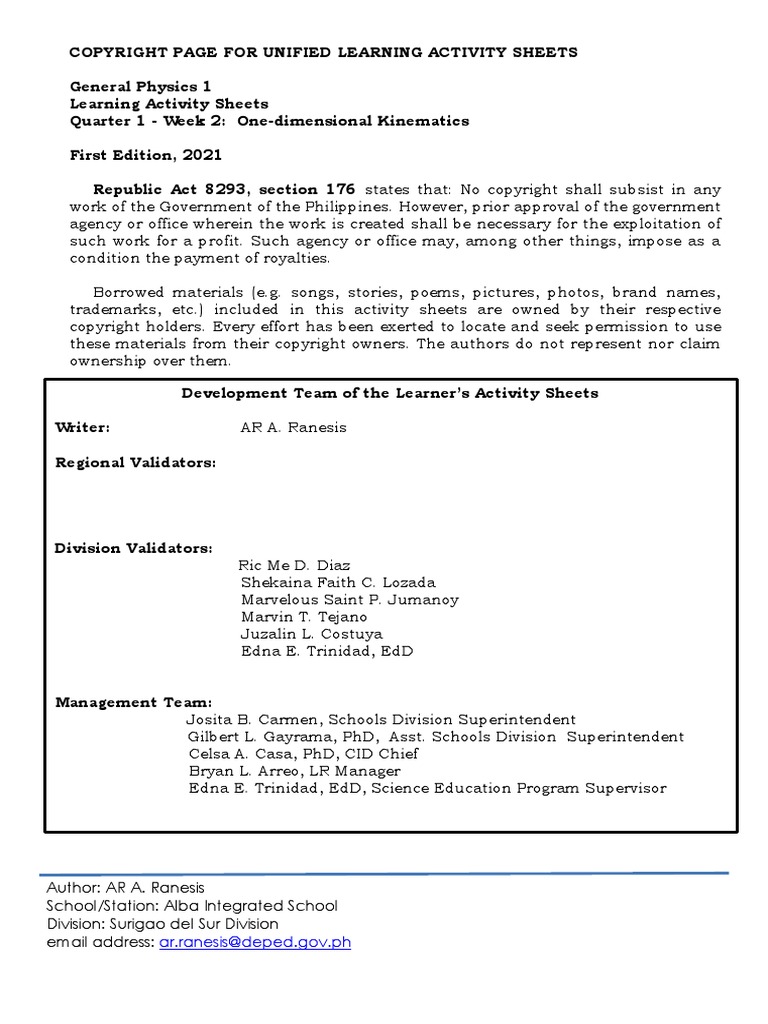 Week 2 - General Physics 1 | PDF | Speed | Velocity